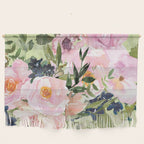 Floral Watercolor Roses Bouquet, Lime Green and Pink Wall Hanging Gallery Image 1