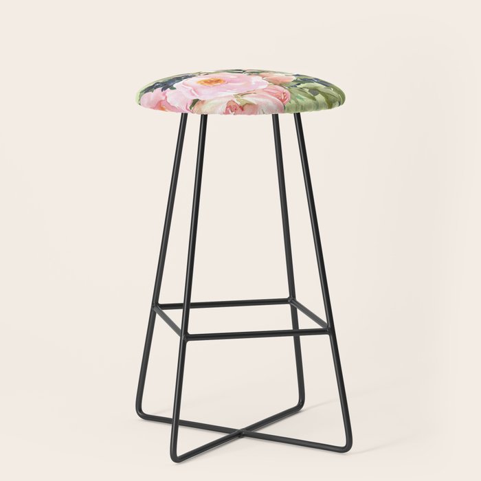 Floral Watercolor Roses Bouquet, Lime Green and Pink Stool Gallery Image 1