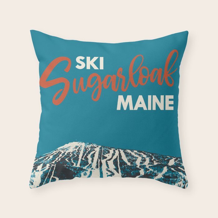 Ski Sugarloaf Maine vintage ski poster Throw Pillow Gallery Image 6
