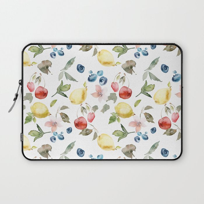 Lemon Berries and Cherries Watercolor Pattern Laptop Sleeve Gallery Image 1