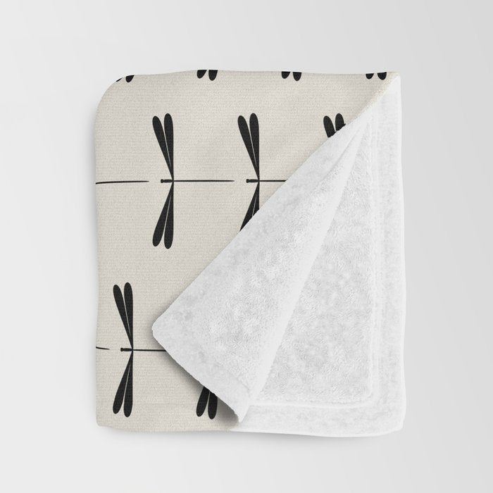 Dragonfly Pattern VIII Neutral Off White Throw Blanket Gallery Image 3