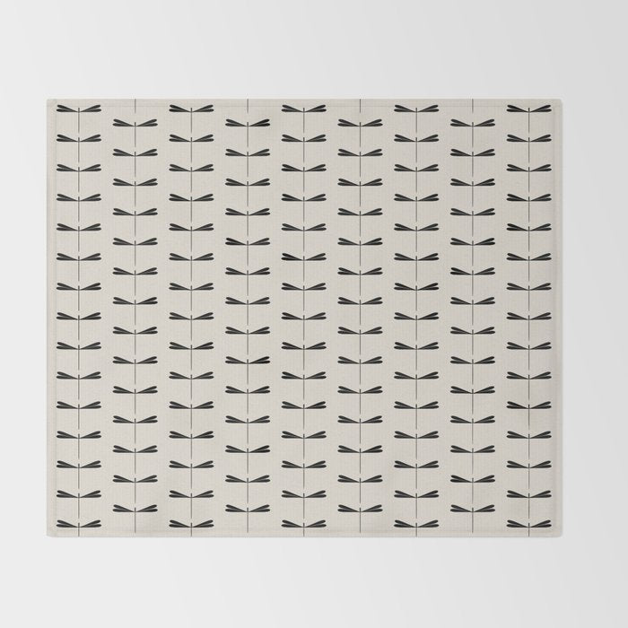 Dragonfly Pattern VIII Neutral Off White Throw Blanket Gallery Image 2
