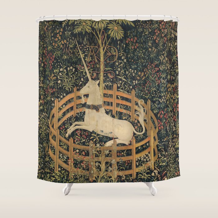 The Unicorn Rests in a Garden (from the Unicorn Tapestries) Shower Curtain Gallery Image 1
