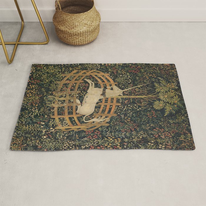The Unicorn Rests in a Garden (from the Unicorn Tapestries) Rug Gallery Image 1