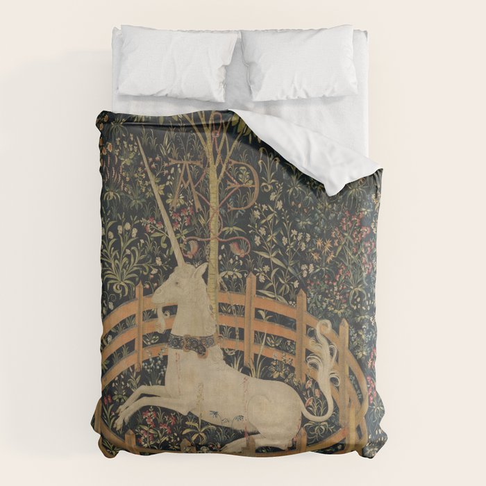 The Unicorn Rests in a Garden (from the Unicorn Tapestries) Duvet Cover Gallery Image 1