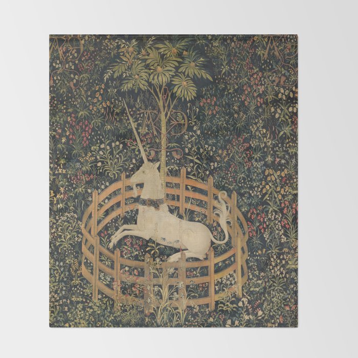 The Unicorn Rests in a Garden (from the Unicorn Tapestries) Throw Blanket Gallery Image 2