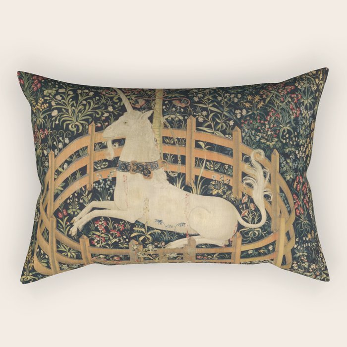 The Unicorn Rests in a Garden (from the Unicorn Tapestries) Rectangular Pillow Gallery Image 2