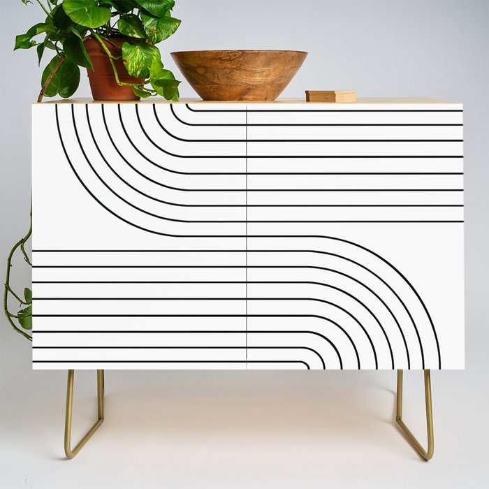 Minimal Line Curvature I Black and White Mid Century Modern Arch Abstract Credenza Gallery Image 1