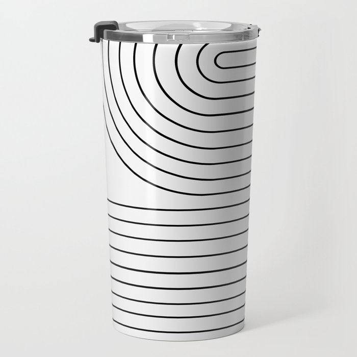 Minimal Line Curvature I Black and White Mid Century Modern Arch Abstract Travel Mug Gallery Image 3