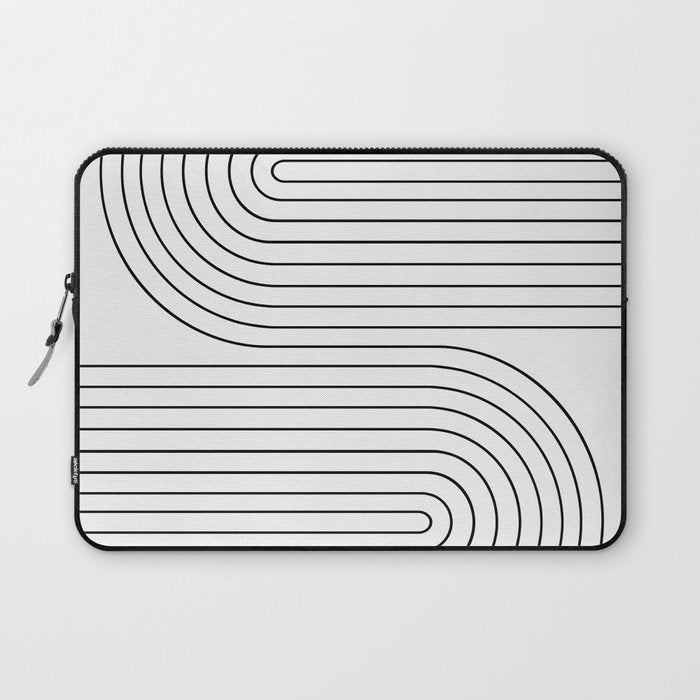 Minimal Line Curvature I Black and White Mid Century Modern Arch Abstract Laptop Sleeve Gallery Image 1