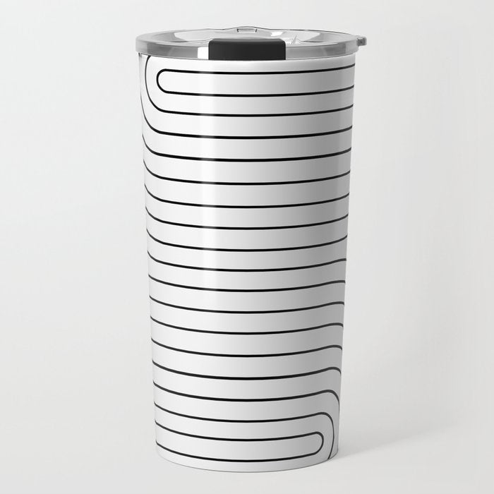 Minimal Line Curvature I Black and White Mid Century Modern Arch Abstract Travel Mug Gallery Image 1