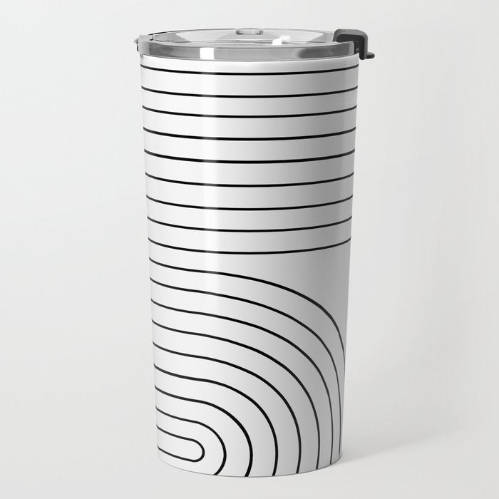 Minimal Line Curvature I Black and White Mid Century Modern Arch Abstract Travel Mug Gallery Image 2
