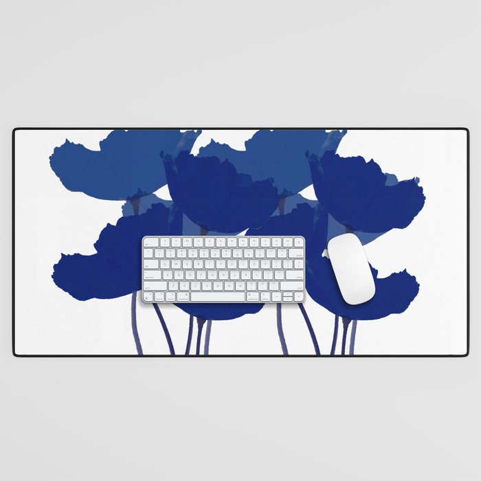 Blue Poppy Flowers on White Background #decor #society6 #buyart Desk Mat Gallery Image 1