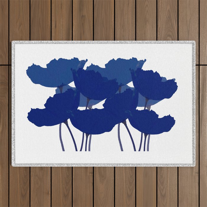 Blue Poppy Flowers on White Background #decor #society6 #buyart Outdoor Rug Gallery Image 1