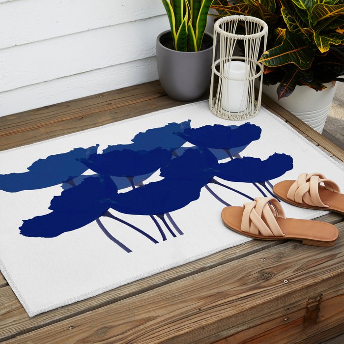 Blue Poppy Flowers on White Background #decor #society6 #buyart Outdoor Rug Gallery Image 2