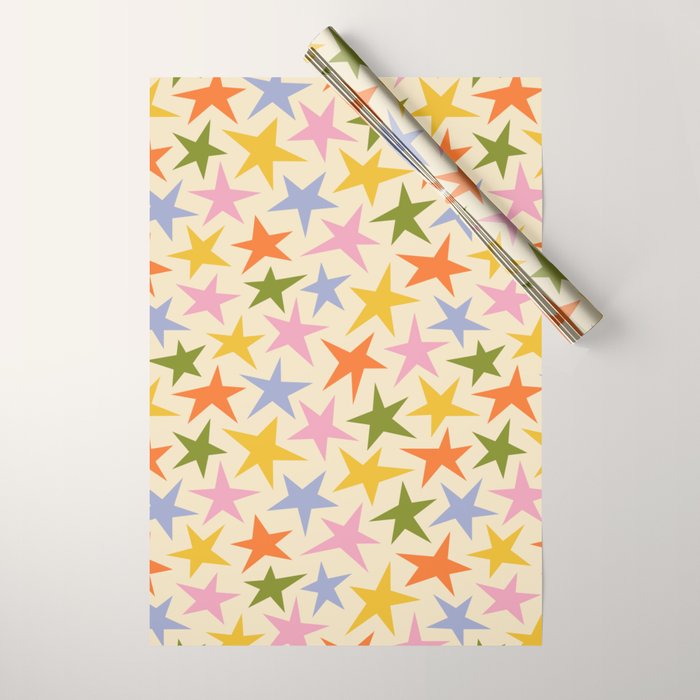 Colorful retro star shape art pattern Wrapping Paper Gallery Image 1