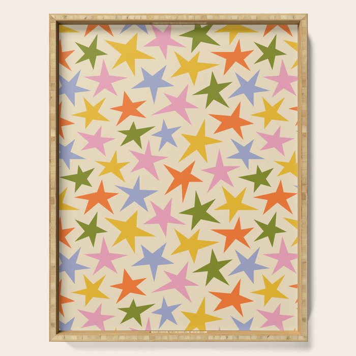 Colorful retro star shape art pattern Serving Tray Gallery Image 1