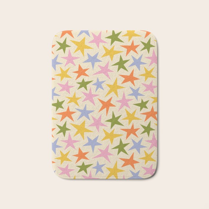 Colorful retro star shape art pattern Bath Mat Gallery Image 1