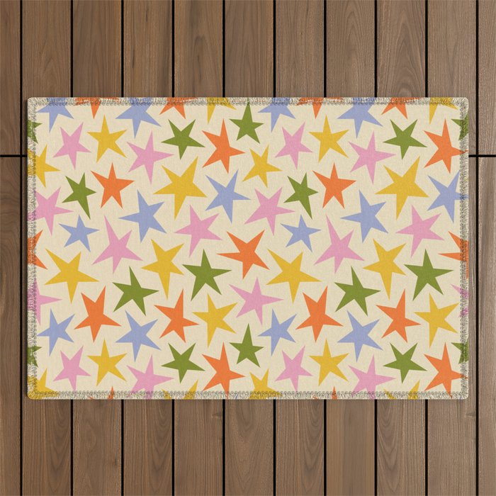 Colorful retro star shape art pattern Outdoor Rug Gallery Image 1
