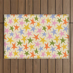 Colorful retro star shape art pattern Outdoor Rug Gallery Image 1