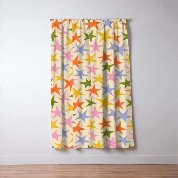Colorful retro star shape art pattern Window Curtain Gallery Image 3