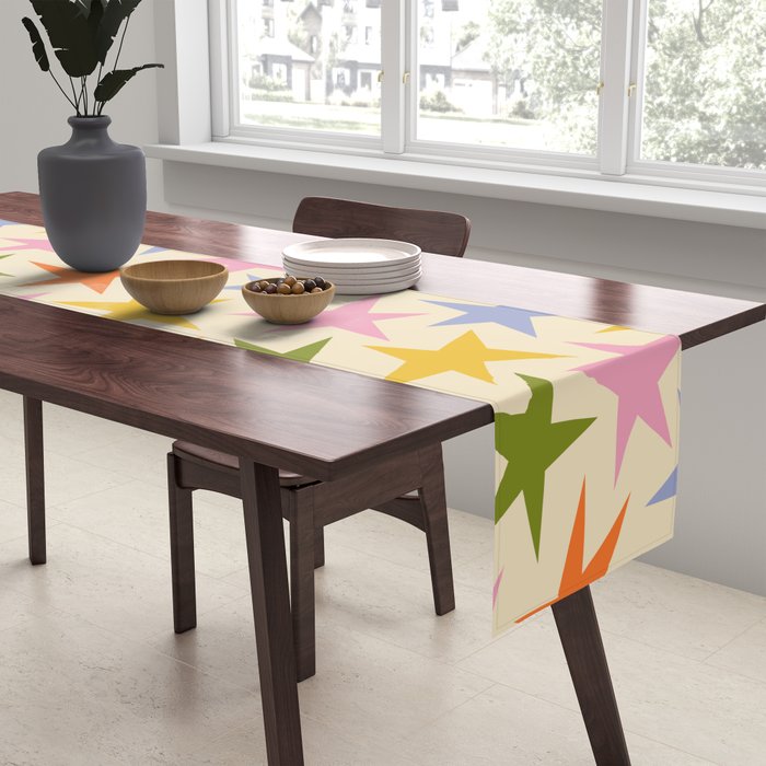 Colorful retro star shape art pattern Table Runner Gallery Image 2