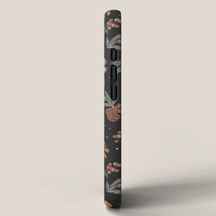 Vintage Winter Foliage with Berries, Pinecones and Ribbons on Black iPhone Case Gallery Image 2