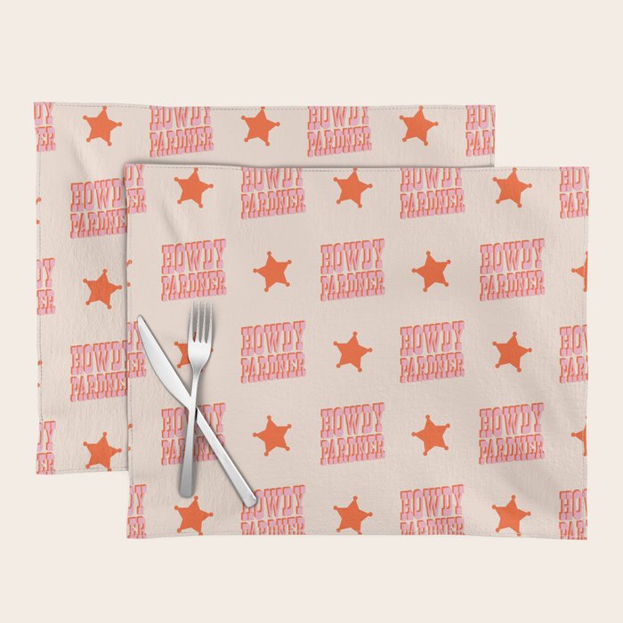 Old West: Howdy Pardner (bright pink and orange saloon style letters) Placemat Gallery Image 1