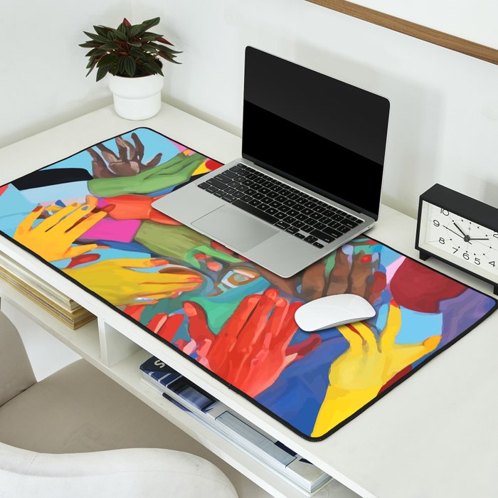 A Hand Is All We Need, Abstract Human Face Community, Humanity People Colorful Concept Positivity Desk Mat Gallery Image 2