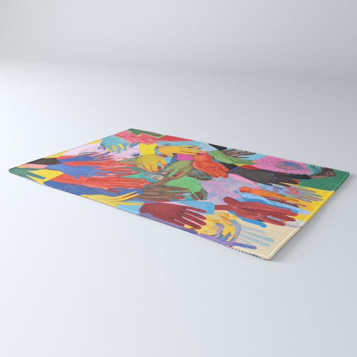 A Hand Is All We Need, Abstract Human Face Community, Humanity People Colorful Concept Positivity Rug Gallery Image 3