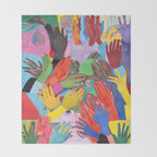 A Hand Is All We Need, Abstract Human Face Community, Humanity People Colorful Concept Positivity Throw Blanket Gallery Image 2