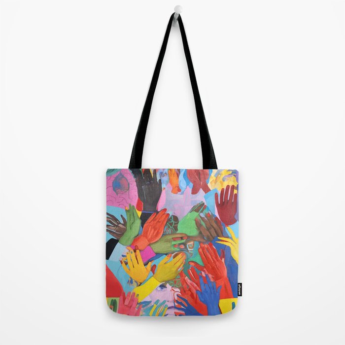 A Hand Is All We Need, Abstract Human Face Community, Humanity People Colorful Concept Positivity Tote Bag Gallery Image 2