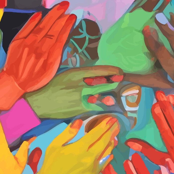 A Hand Is All We Need, Abstract Human Face Community, Humanity People Colorful Concept Positivity Coffee Mug Gallery Image 2