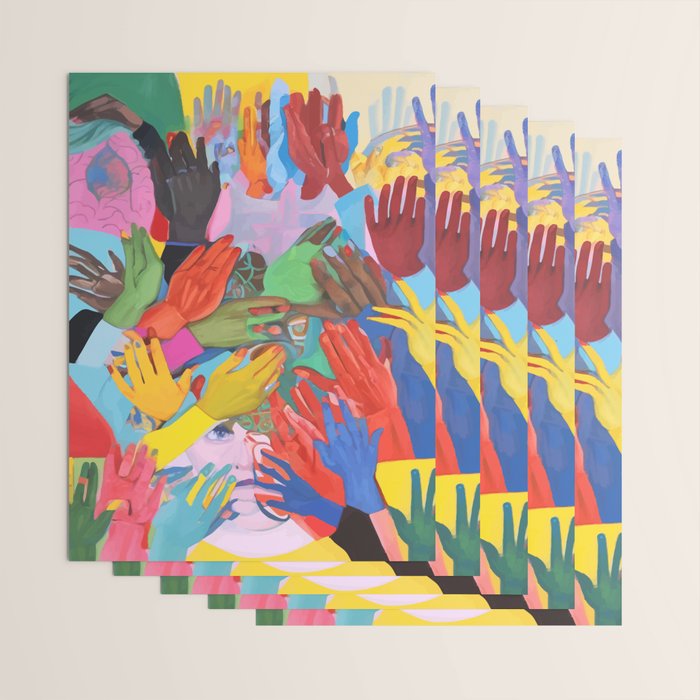 A Hand Is All We Need, Abstract Human Face Community, Humanity People Colorful Concept Positivity Wrapping Paper Gallery Image 3