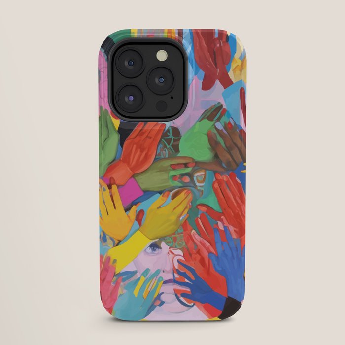 A Hand Is All We Need, Abstract Human Face Community, Humanity People Colorful Concept Positivity iPhone Case Gallery Image 27