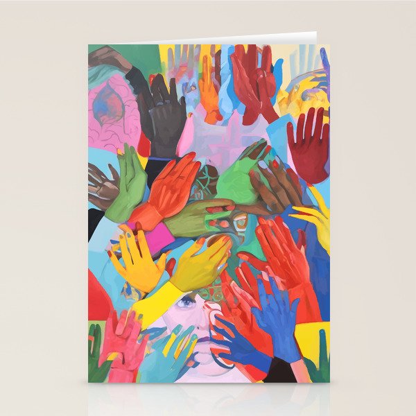 A Hand Is All We Need, Abstract Human Face Community, Humanity People Colorful Concept Positivity Stationery Card Gallery Image 2