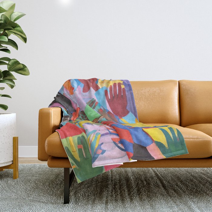 A Hand Is All We Need, Abstract Human Face Community, Humanity People Colorful Concept Positivity Throw Blanket Gallery Image 1