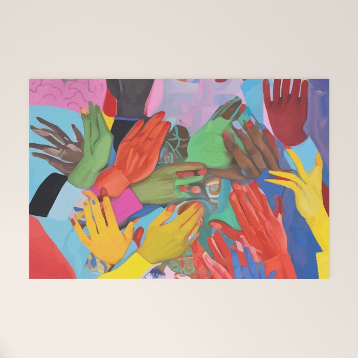 A Hand Is All We Need, Abstract Human Face Community, Humanity People Colorful Concept Positivity Welcome Mat Gallery Image 1