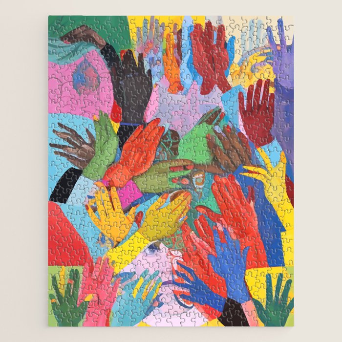 A Hand Is All We Need, Abstract Human Face Community, Humanity People Colorful Concept Positivity Jigsaw Puzzle Gallery Image 1