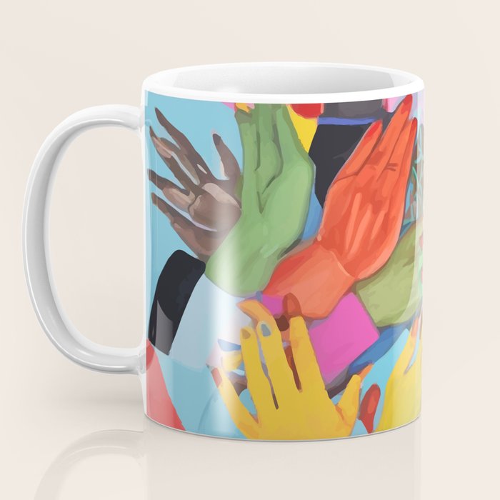 A Hand Is All We Need, Abstract Human Face Community, Humanity People Colorful Concept Positivity Coffee Mug Gallery Image 3