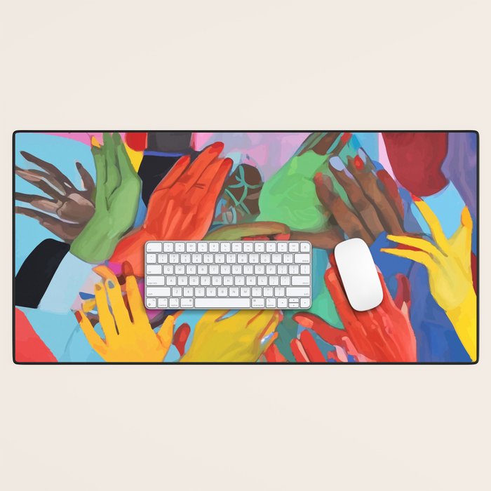 A Hand Is All We Need, Abstract Human Face Community, Humanity People Colorful Concept Positivity Desk Mat Gallery Image 1