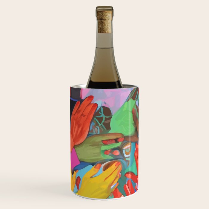 A Hand Is All We Need, Abstract Human Face Community, Humanity People Colorful Concept Positivity Wine Chiller Gallery Image 1