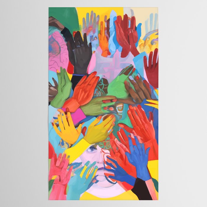 A Hand Is All We Need, Abstract Human Face Community, Humanity People Colorful Concept Positivity Tablecloth Gallery Image 2