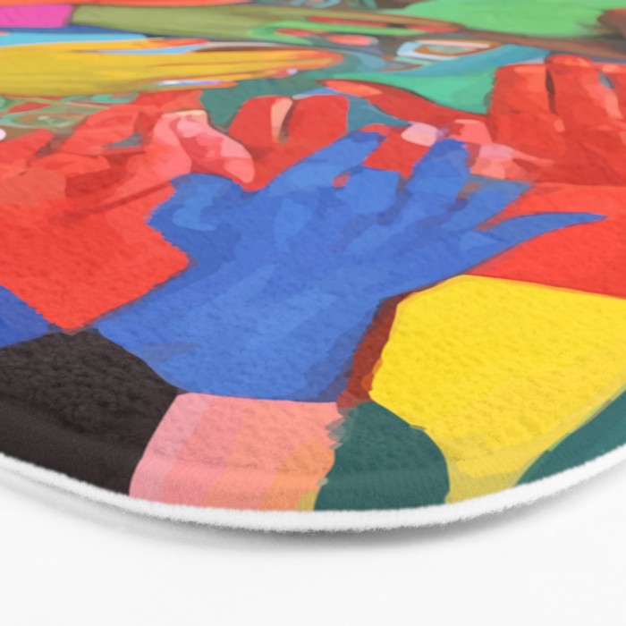 A Hand Is All We Need, Abstract Human Face Community, Humanity People Colorful Concept Positivity Bath Mat Gallery Image 3
