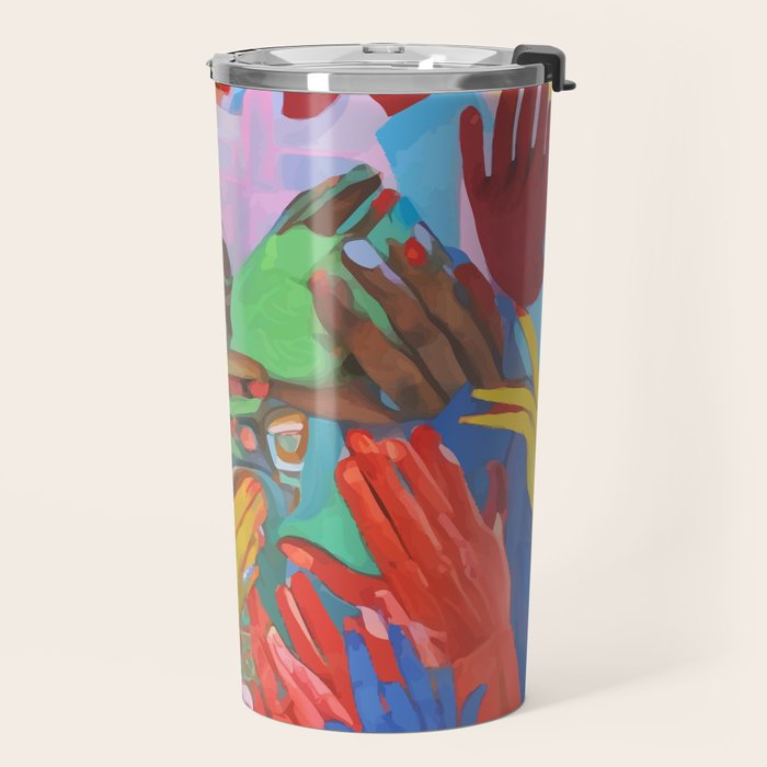 A Hand Is All We Need, Abstract Human Face Community, Humanity People Colorful Concept Positivity Travel Mug Gallery Image 2