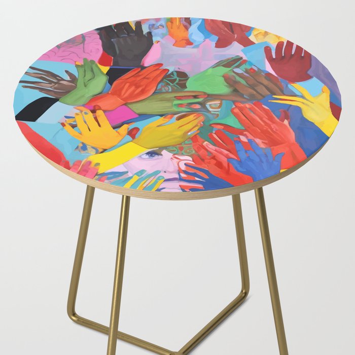 A Hand Is All We Need, Abstract Human Face Community, Humanity People Colorful Concept Positivity Side Table Gallery Image 2