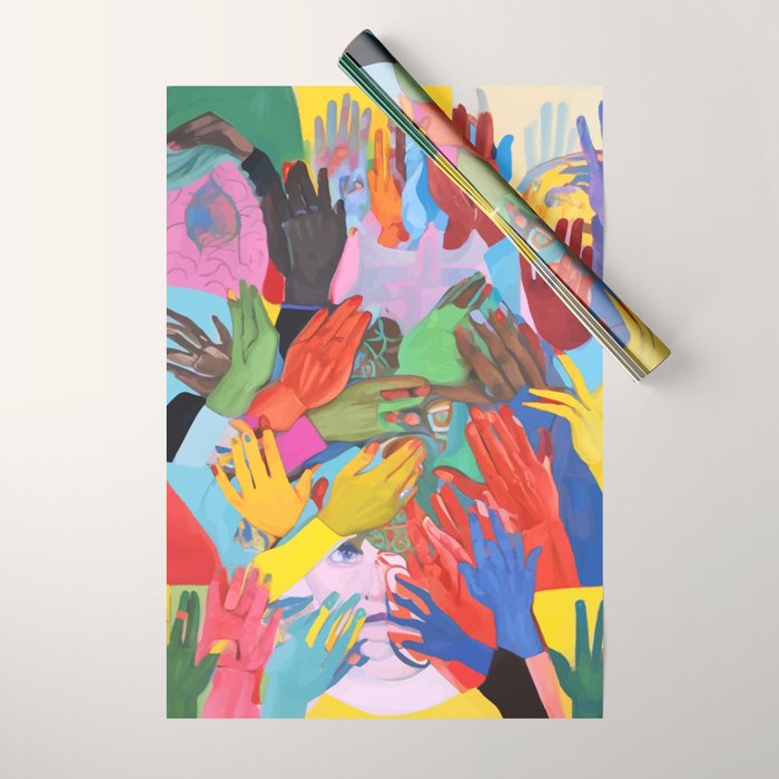 A Hand Is All We Need, Abstract Human Face Community, Humanity People Colorful Concept Positivity Wrapping Paper Gallery Image 1