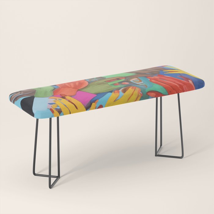 A Hand Is All We Need, Abstract Human Face Community, Humanity People Colorful Concept Positivity Bench Gallery Image 1