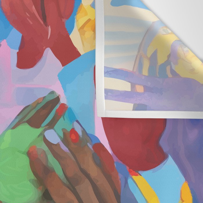 A Hand Is All We Need, Abstract Human Face Community, Humanity People Colorful Concept Positivity Wall Tapestry Gallery Image 3