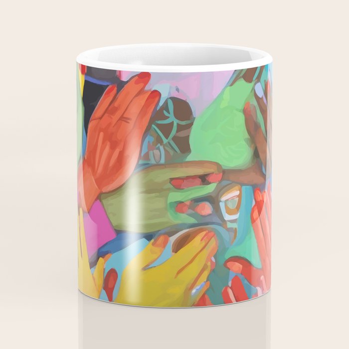 A Hand Is All We Need, Abstract Human Face Community, Humanity People Colorful Concept Positivity Coffee Mug Gallery Image 4